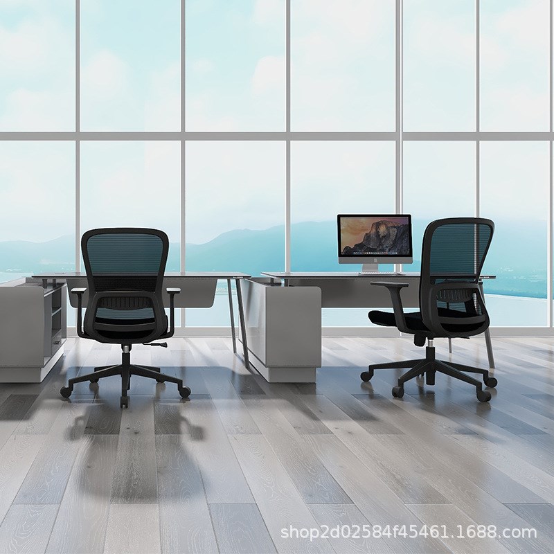 办公室椅舒适久坐人体工学电脑椅家用固定扶手简约网X布会议职员