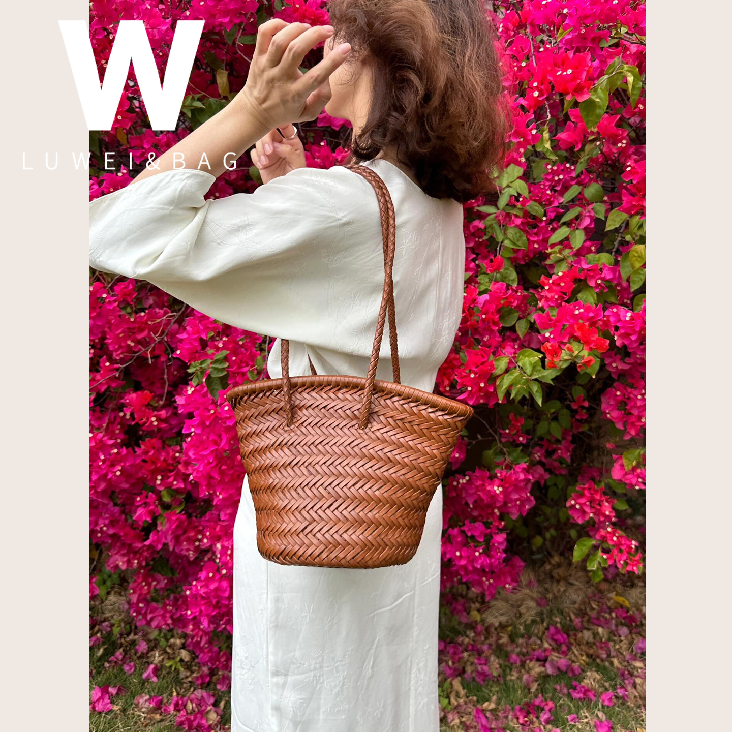 小众轻奢真皮编织水桶包菜篮子包