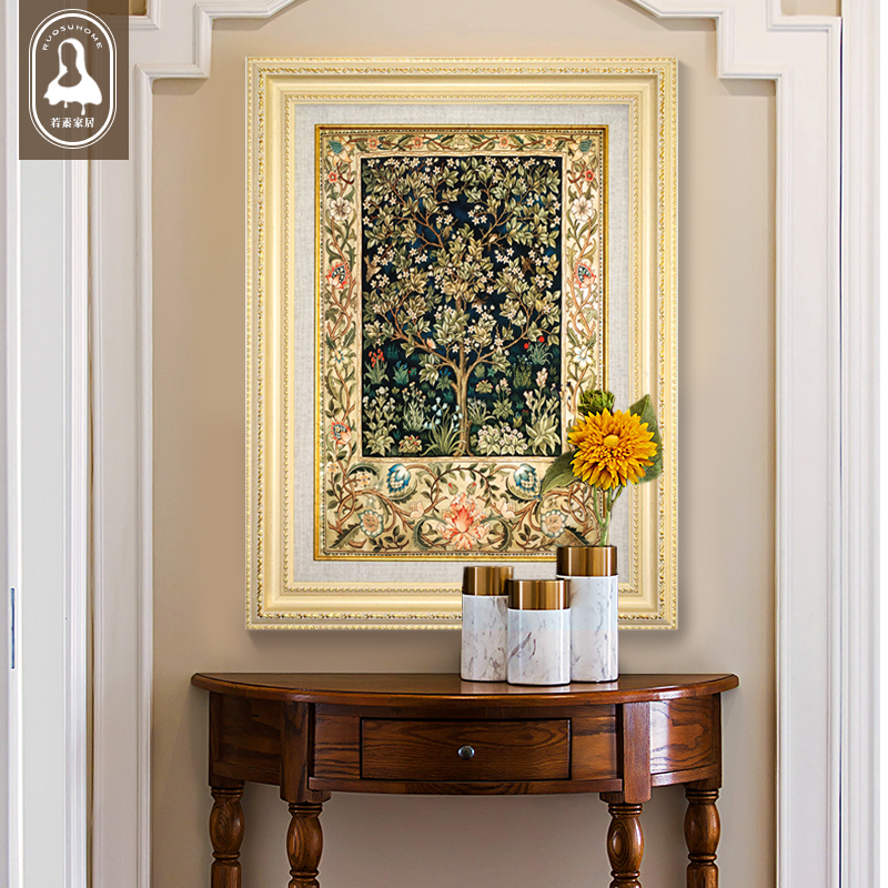 发财树玄关装饰画入门招财风水壁画欧式竖版简欧挂画镇宅轻奢油画