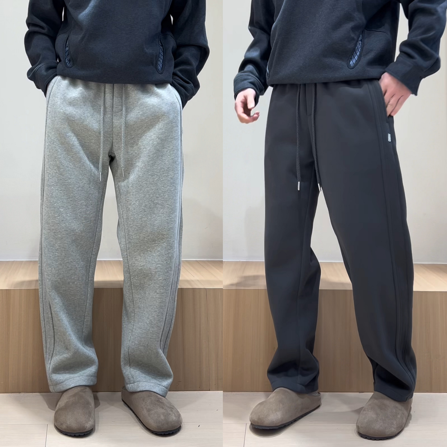 冬季加绒加厚直筒卫裤男士高品质休闲裤潮流运动纯色百搭系绳长裤