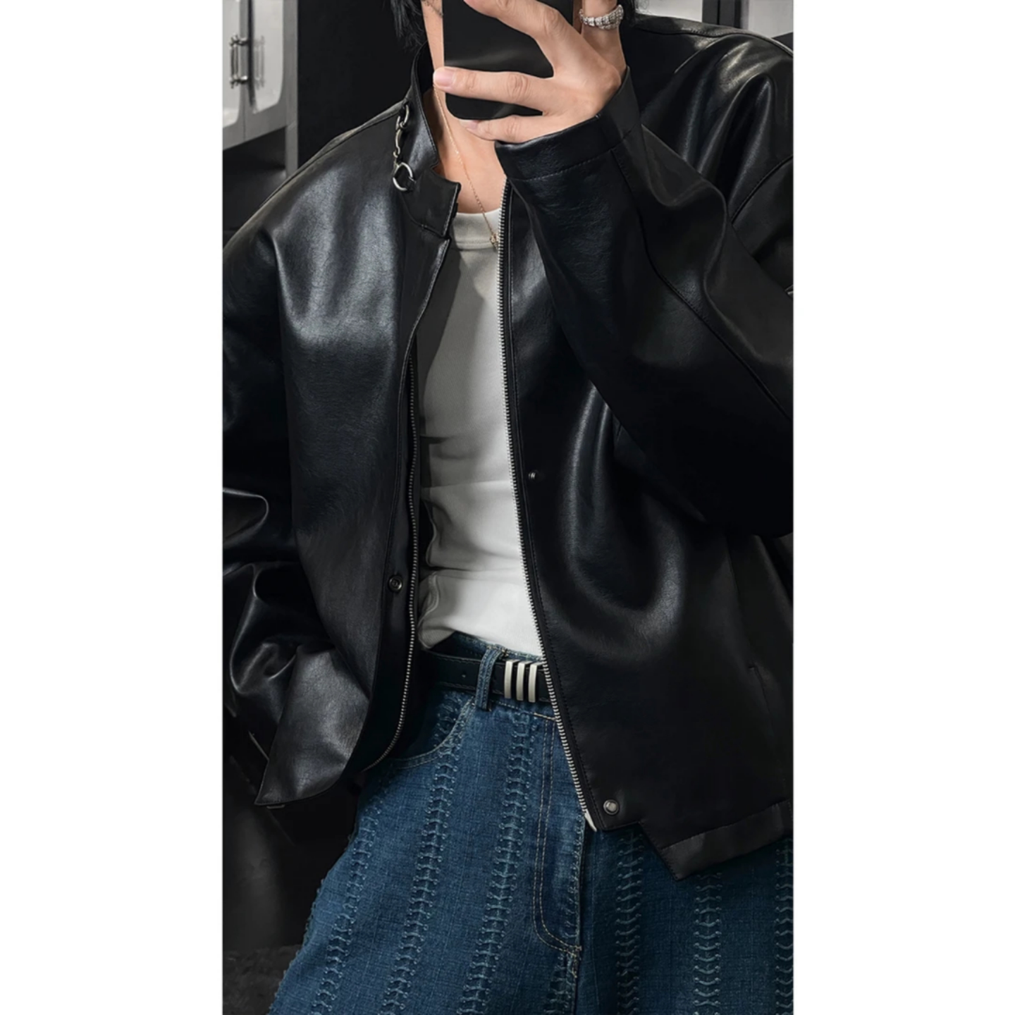 2026春季新款高级美式复古立领拉链机车夹克男款潮流痞帅百搭外套