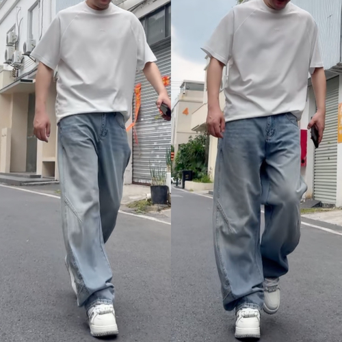 男士直筒复古痞帅宽松减龄牛仔裤