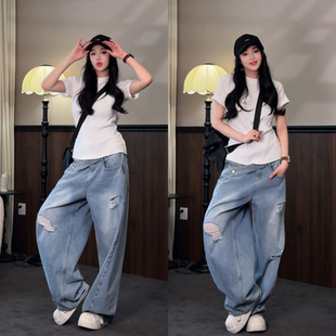 加贝洋时髦减龄气质百搭男款潮流痞帅美式复古破洞休闲宽松牛仔裤