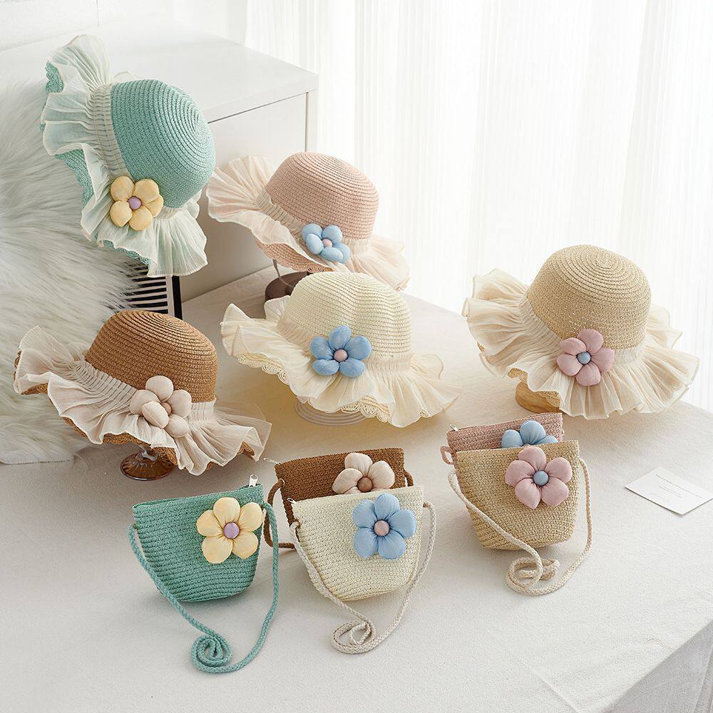 夏天夏季遮阳公主女孩亲子女宝大檐草帽防晒出游沙滩渔夫小女孩