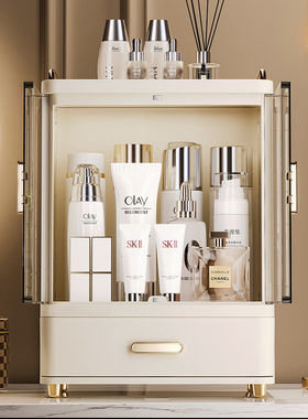 化妆品收纳盒抽屉粉扑口红护肤品桌面级感透明防尘梳妆台置物架