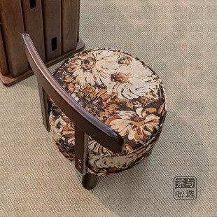 凳儿童凳 实木小凳家用旋转椅艺术画布家用客厅沙发软包换鞋