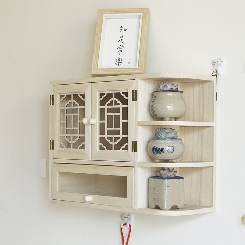 实木免打孔挂墙收纳吊柜