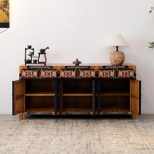 侘界彩绘边柜ILG仿古实餐木物卧室储玄关门厅柜柜彩漆古典家具