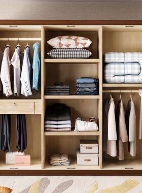 W7全简约现代实平木衣柜原木实XPZ木三四五六门中式橡木衣橱经济