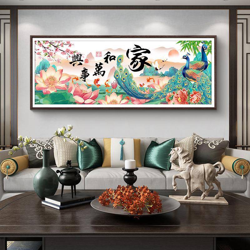 钻石画钻款半钻家和半万AL754618事兴新雀荷花贴钻十字绣钻孔石绣