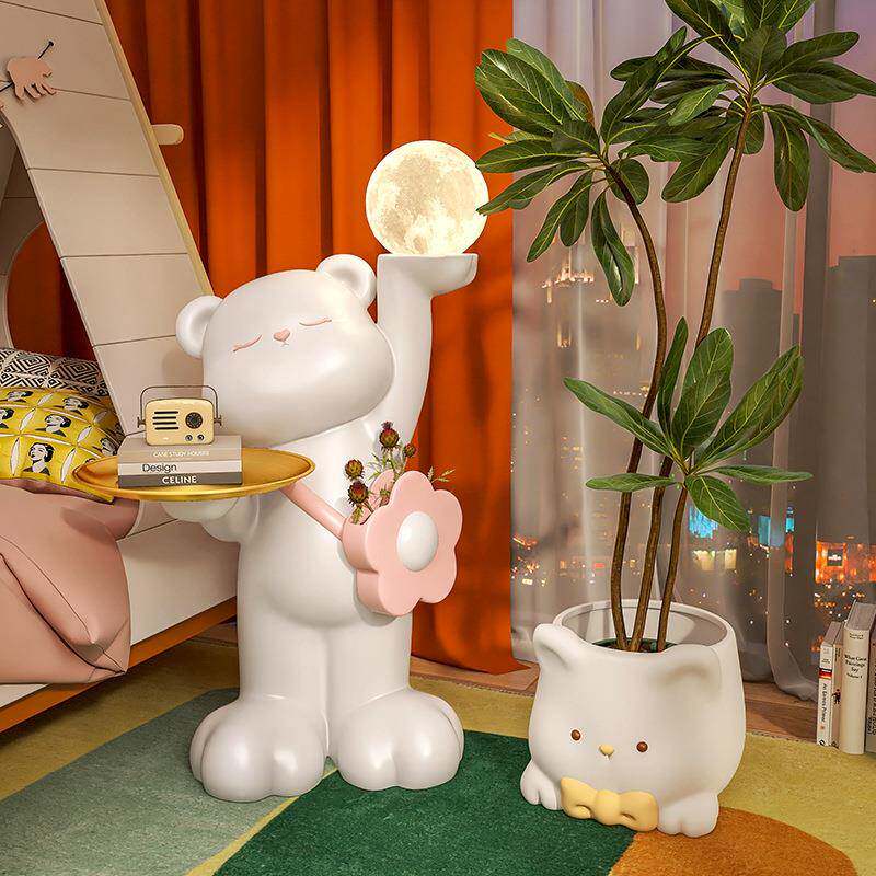 可XXP爱熊发茶几客落地摆件家用物架收纳卡置通奶油风沙厅边几边