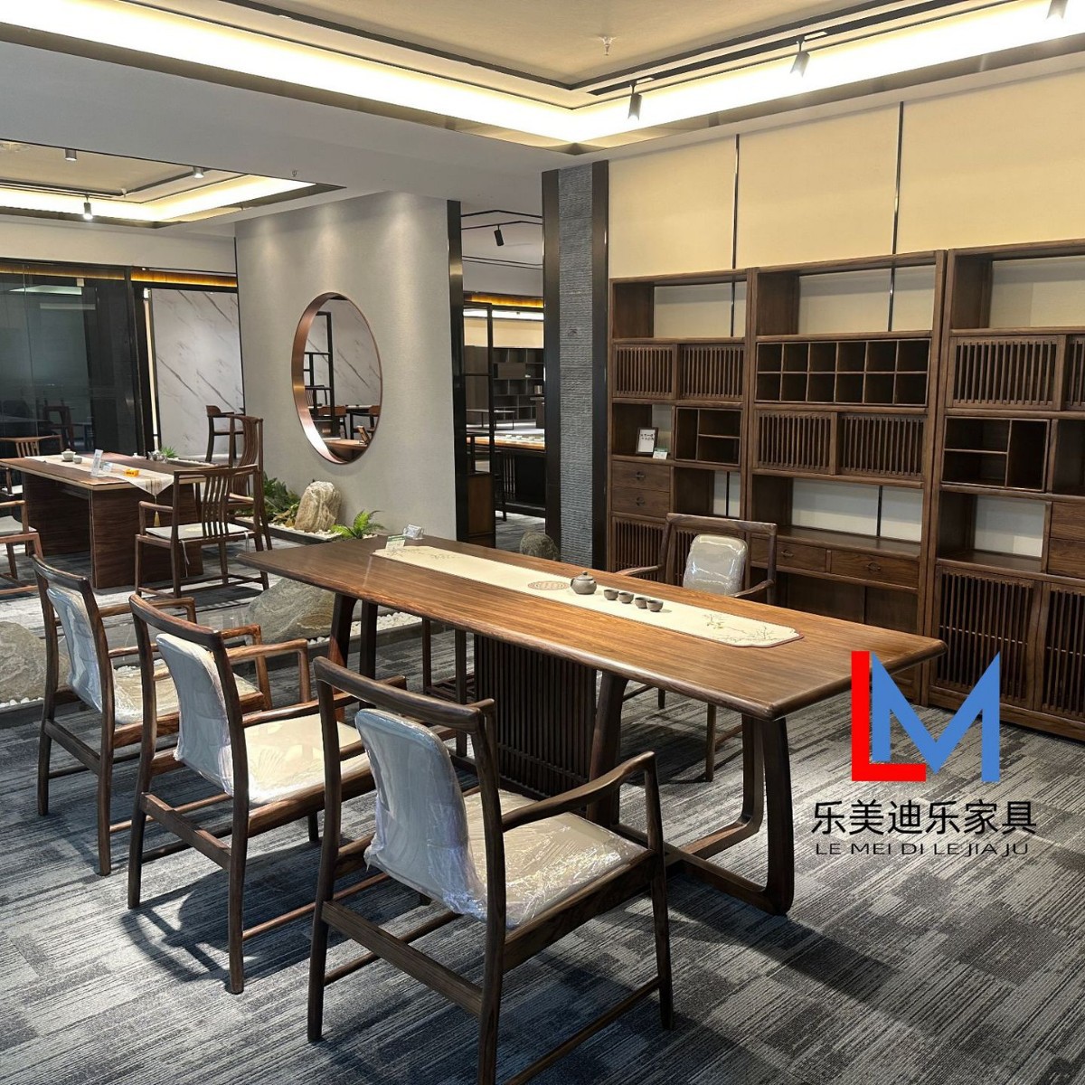 新中式实木茶台乌金木茶台2.4米实木茶台河南郑州实木茶台厂家