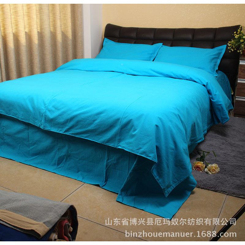 老粗布四套件机织简约调格风持蓝2-8色老粗布支纯色