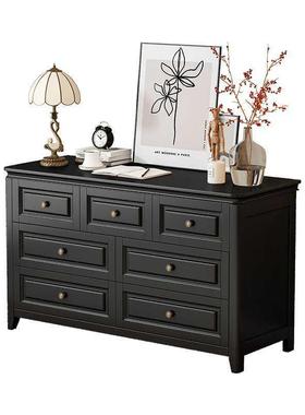 美式实斗木斗柜主卧床尾柜子柜靠墙F87M8J56黑色古复五六小立柜储