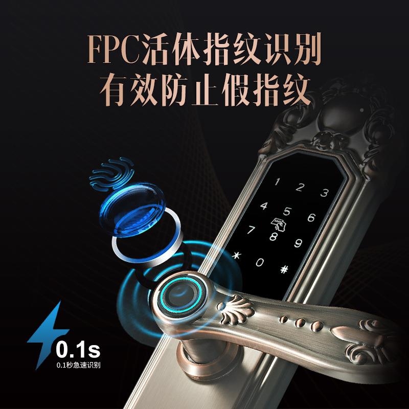 门门复古别墅指纹锁欧式智能门锁双握开门D30密码锁防盗门铜大一