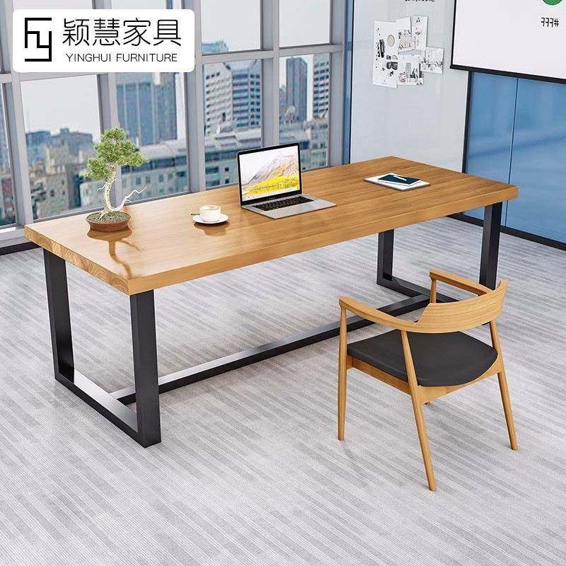 原木办公会议电桌长桌简约现方代长形实无品牌/木桌子职员桌室椅