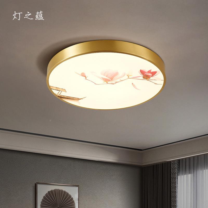 全铜新中式卧室吸顶灯TSl灯简约d现代圆形房间走e廊