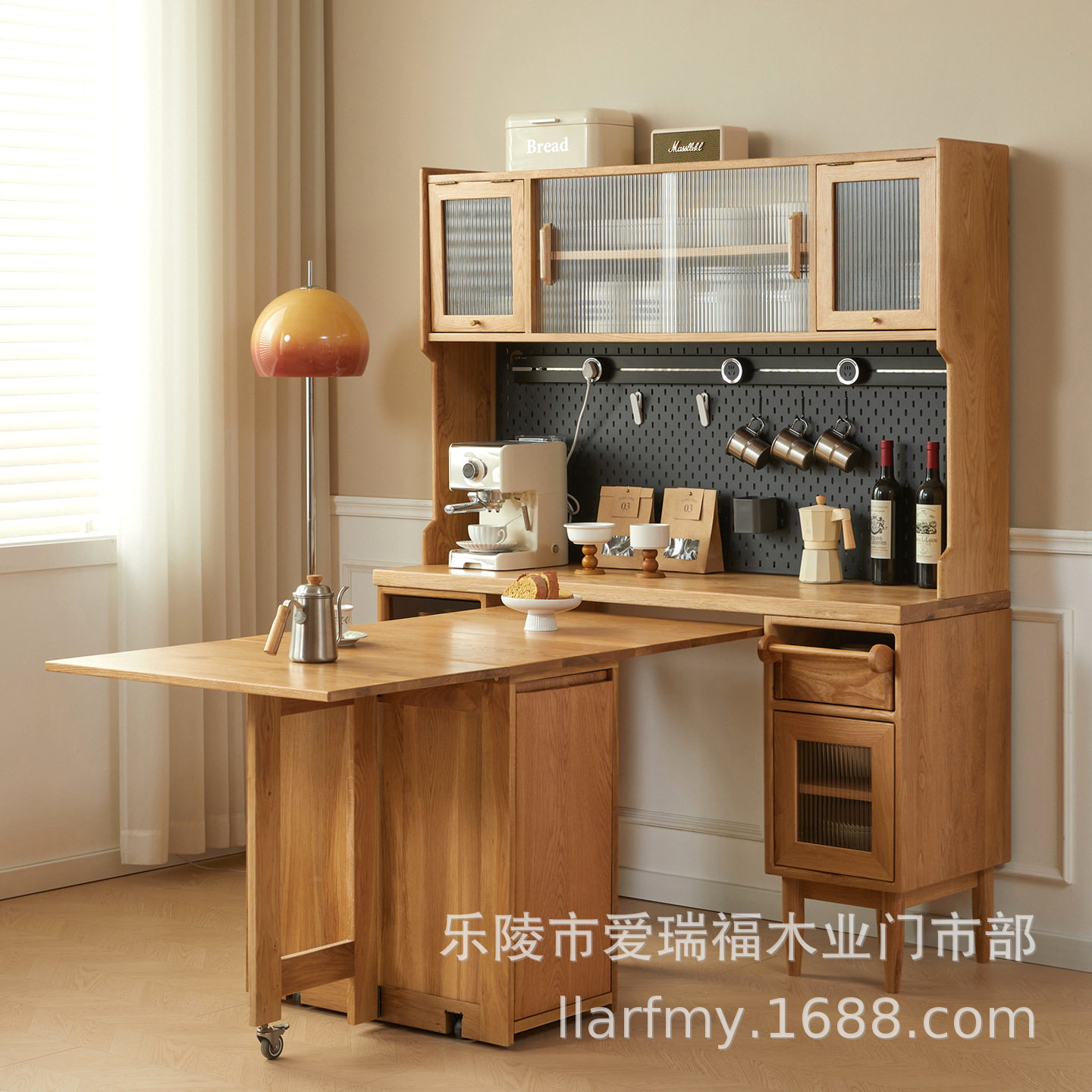 北美黑胡桃木餐边柜餐桌一体