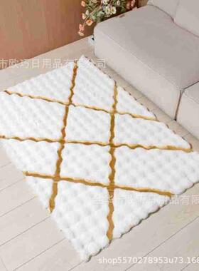 新品上市兔仿毛MTV泡绒拼简pu烫金金边地垫时尚约风客厅卧泡室地