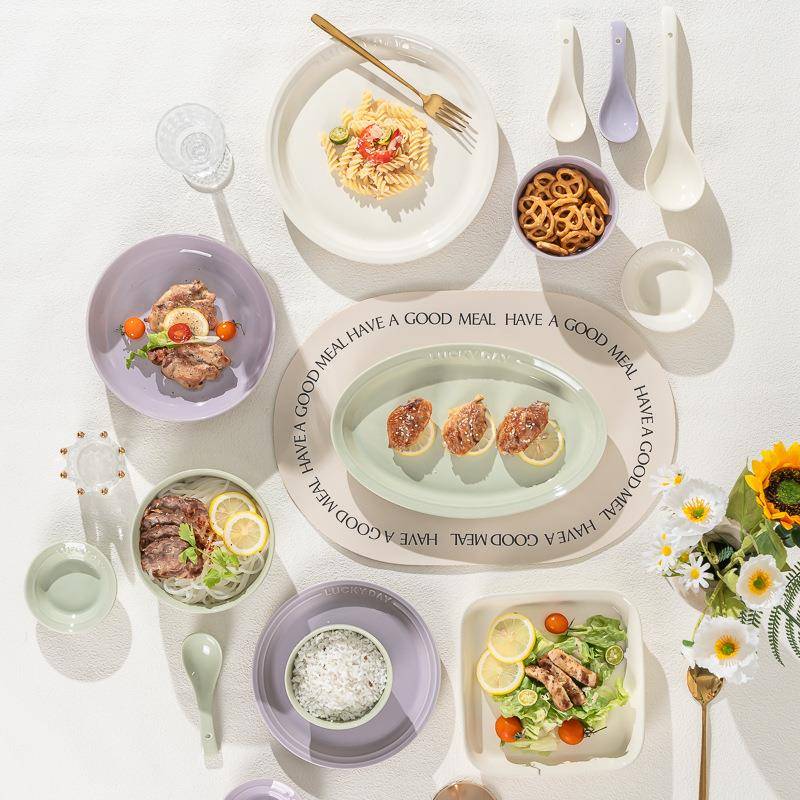家用日式釉下彩HTZM陶餐具碗菜盘鱼盘调碟勺子饭汤碗整味箱直销瓷