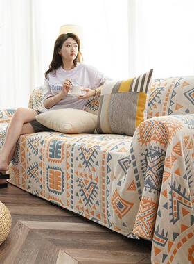 A6L纯棉沙发盖四通季布艺用防猫布抓沙发垫子F76S56JJ全包全盖沙