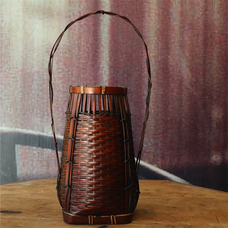 手工竹编花篮装饰编织绕藤花器中式花插工艺品竹制品插花篮竹制品