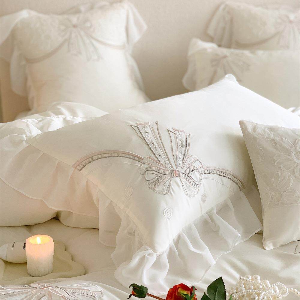 法床式公主浪轻奢绝美蕾丝漫边100支长绒棉水卧洗女生室四件APL套