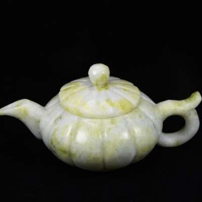 蓝田玉茶壶摆件 客厅公室酒柜岫玉茶具套装摆饰送礼自用