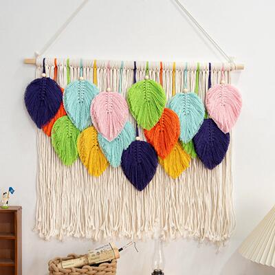 手工编织叶子流苏挂毯民宿房间壁挂挂饰树叶背景墙面挂件macrame