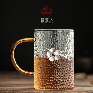 馨玉坊简约创意耐热直身玻璃把杯办公家用泡茶牛奶冷热水双用水杯