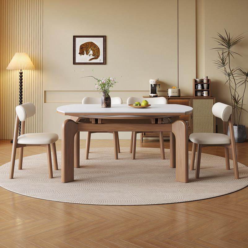 实木岩板伸缩餐桌椅组合简约家用小户型胡桃色可折叠方圆两用饭桌,住宅家具,岩板餐桌,淘宝优惠券,粉丝福利购,淘宝优惠卷
