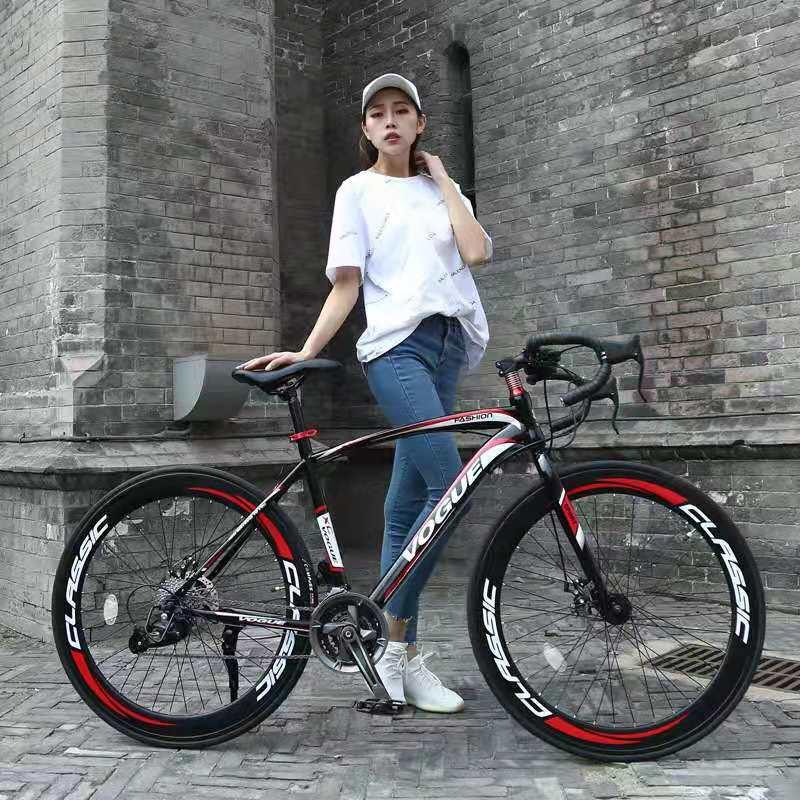公路变速自行车男双碟刹赛城市弯把学生实心胎复古死飞女士跑单车
