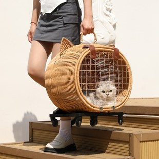 藤编拉杆箱猫包外出便携猫推车猫笼子车载行李箱猫咪推车宠物用品