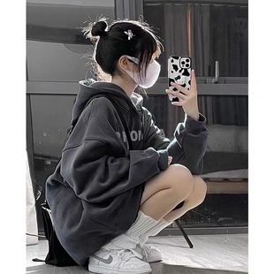 中学女生卫衣加厚初高中学生宽松oversize秋冬加绒女大童上衣外套