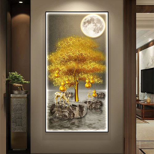 发财树鹿玄关装饰画走廊过道挂画