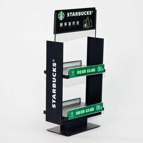 定制汽水饮料奶茶咖啡展示台超市便利店陈列架桌面双层金属展示架