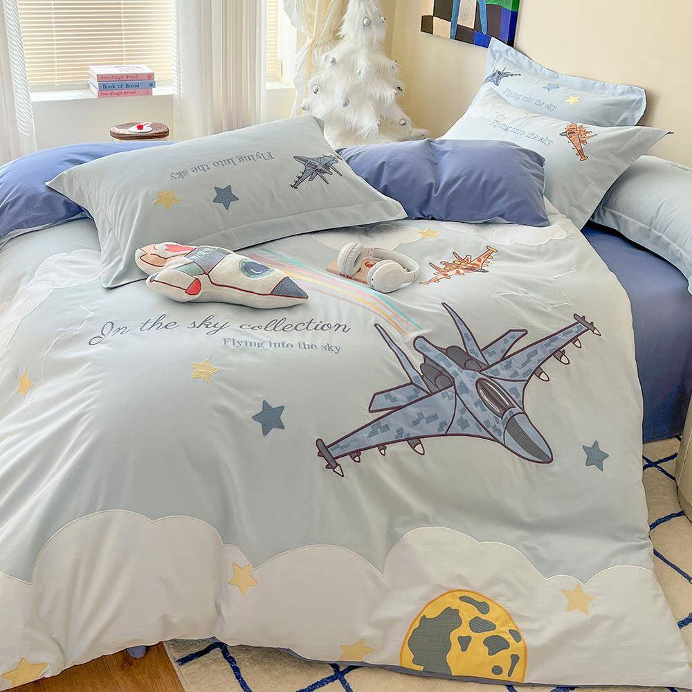 儿童秋冬季全棉加厚磨毛四件套纯棉保暖被套床单1.2m南通床上用品