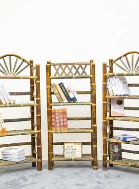 9C楠竹书架书柜家用编织架子经济现代简约复古收纳储物置物多层落