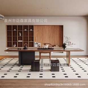 侘寂风实木原木大板茶桌椅组合简约家用客厅办公室会客洽谈泡茶台