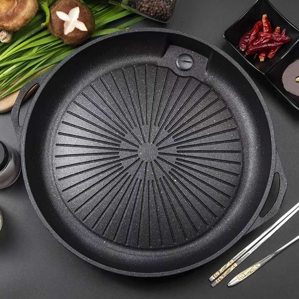 韩式烤盘麦饭石烤肉锅不粘烧烤盘户外烤盘漏油无烟碳烤卡式炉烤盘