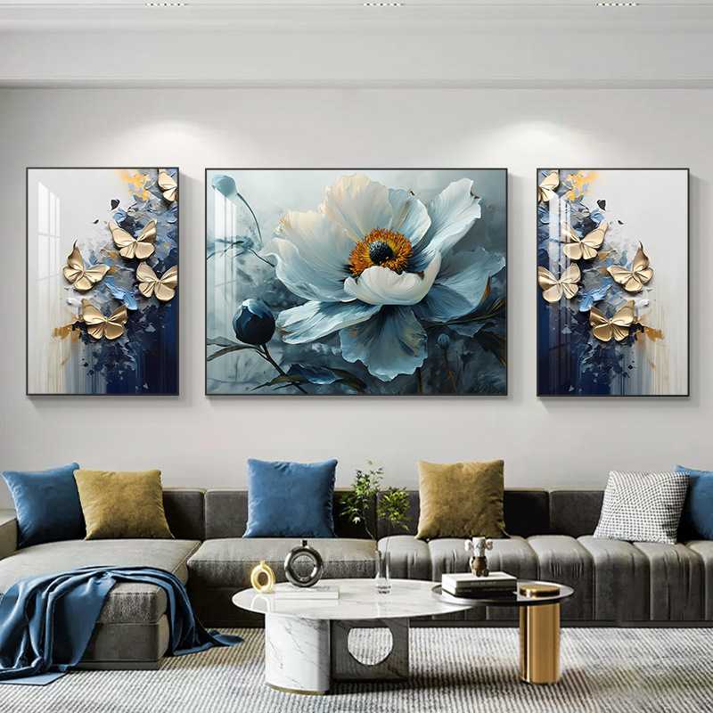 现代简约客厅装饰画奶油风花卉三联画北欧壁画沙发背景墙轻奢挂画图片
