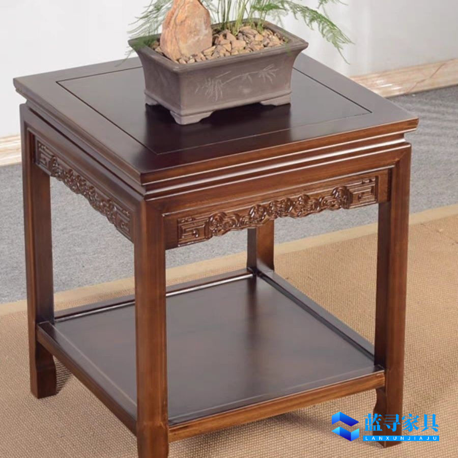 全实木小方桌花架客厅侧边茶几几角沙发榆木中式茶台鱼缸架盆景架