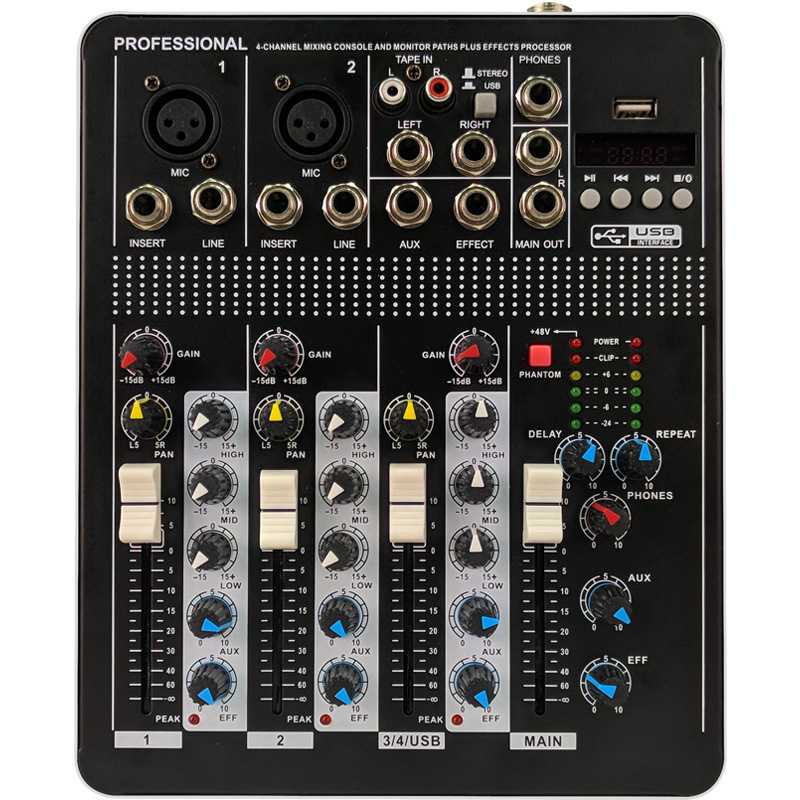 专业四路调音台 带蓝牙混响效果网络K歌主播专用小型多功能调音台