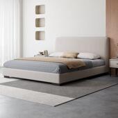 简约现代布艺床高箱储物双人床北欧现代平板软包床意式 极简小户型