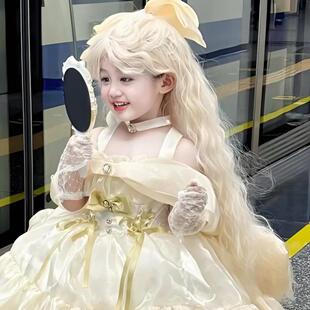 儿童假发女长卷发羊毛卷公主拍照节日表演萌娃写真透气整顶全头套
