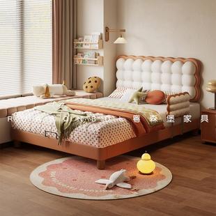 政府补贴小户型卧室真皮床女孩公主床饼干 干儿童床带储物实木齐