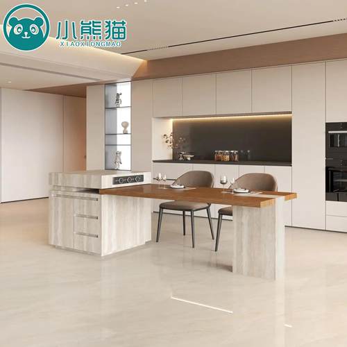 现货中岛台餐桌一体木纹岩板可伸缩款可家用厨房可定制现代风