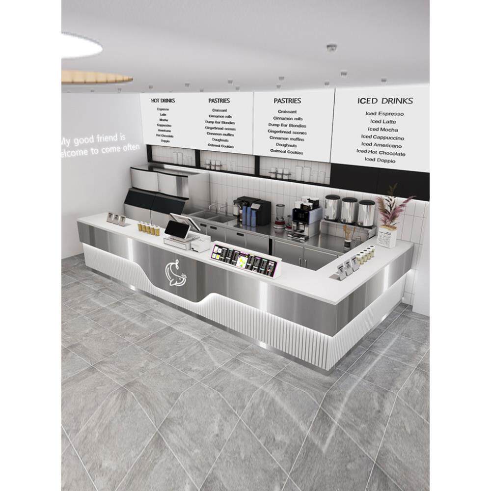现代简约奶茶店收银台柜台餐饮店甜品蛋糕店不锈钢吧台桌转角定制