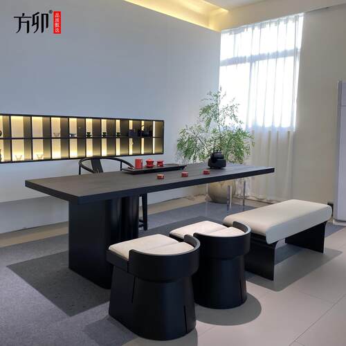 方卯新中式黑胡桃木亚克力现代简约实木茶台家用办公泡茶桌椅组合