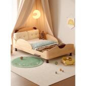 儿童实木床男孩加宽带护栏婴儿宝宝榉木拼接床女孩公主卧室小岛床